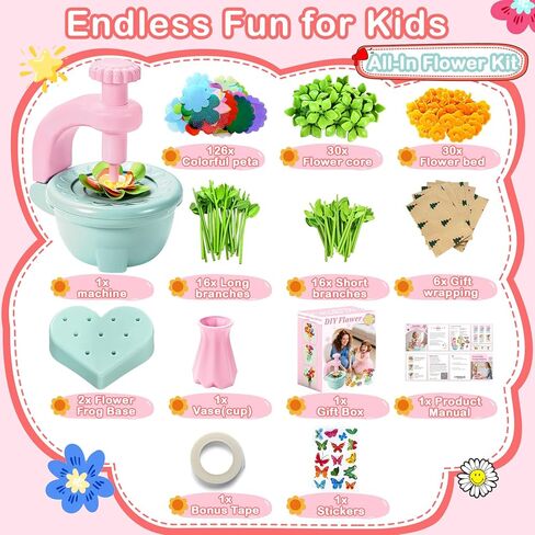 Fabric Flower Bouquets Toys, Flower Making Kit for Kids Ages 3+, DIY Arts and Crafts Activity for Preschool Toddlers, Screen-Free Craft Gifts for Girls, Home Classroom Craft Play in Saudi Arabia