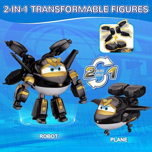 Super Wings Transformable Toys, 5 in Dark Golden Boy Airplane Transforming Figure, 2 in 1 Mode Rescue Bots Action Figure for 3-5 Year Old Boys, Season 10 Plane Toy for Toddlers Kids Age 3 4 5 6 in Kuwait