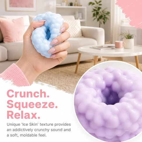 3Pcs Crunchy Noisy Stress Balls, Ice Skin Crunchy Squishy Balls, Soft Moldable Squeeze Balls for Home Office or Travel (Purple, Pink, Blue) in Kuwait