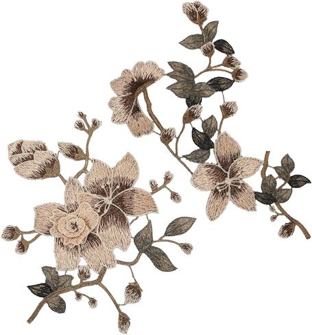 2Pcs Flower Iron on Patches Brown Applique Patches Floral Embroidery Patch for Clothing Wild Brown Floral Applique Clothing Repair Sewing Patch for Backpacks T-Shirt DIY Wedding Repairing in Kuwait