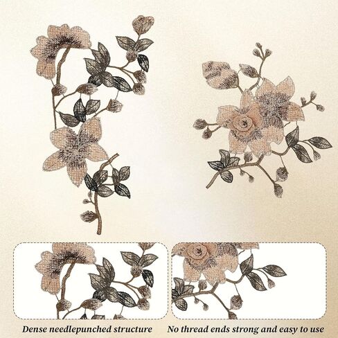 2Pcs Flower Iron on Patches Brown Applique Patches Floral Embroidery Patch for Clothing Wild Brown Floral Applique Clothing Repair Sewing Patch for Backpacks T-Shirt DIY Wedding Repairing in Kuwait