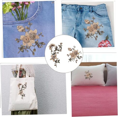 2Pcs Flower Iron on Patches Brown Applique Patches Floral Embroidery Patch for Clothing Wild Brown Floral Applique Clothing Repair Sewing Patch for Backpacks T-Shirt DIY Wedding Repairing in Kuwait