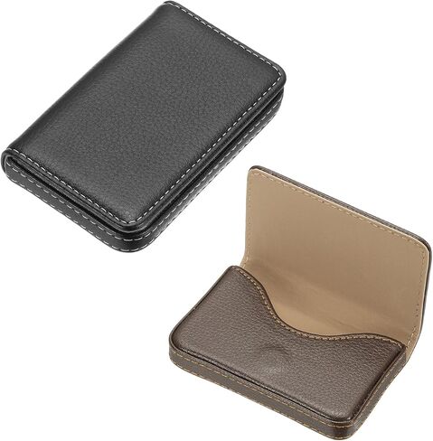 PATIKIL PU Leather Business Card Holder, 2Pcs Name Card Case with Magnetic Shut Wallet Pocket Carrier for ID Card Men Women, Black in Kuwait