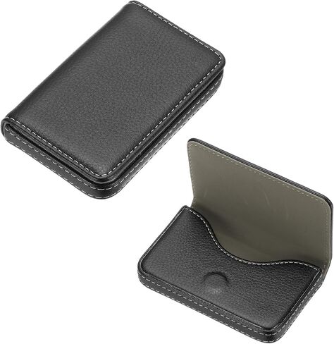 PATIKIL PU Leather Business Card Holder, 2Pcs Name Card Case with Magnetic Shut Wallet Pocket Carrier for ID Card Men Women, Black in Kuwait