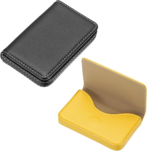 PATIKIL PU Leather Business Card Holder, 2Pcs Name Card Case with Magnetic Shut Wallet Pocket Carrier for ID Card Men Women, Black in Kuwait