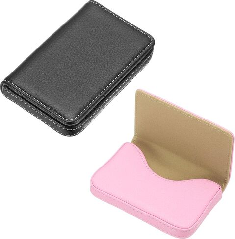 PATIKIL PU Leather Business Card Holder, 2Pcs Name Card Case with Magnetic Shut Wallet Pocket Carrier for ID Card Men Women, Black in Kuwait