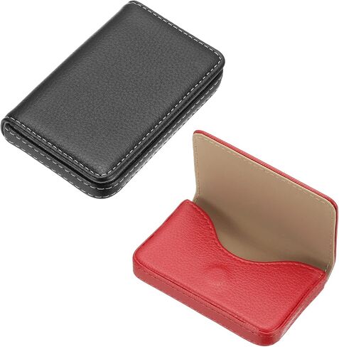 PATIKIL PU Leather Business Card Holder, 2Pcs Name Card Case with Magnetic Shut Wallet Pocket Carrier for ID Card Men Women, Black in Kuwait
