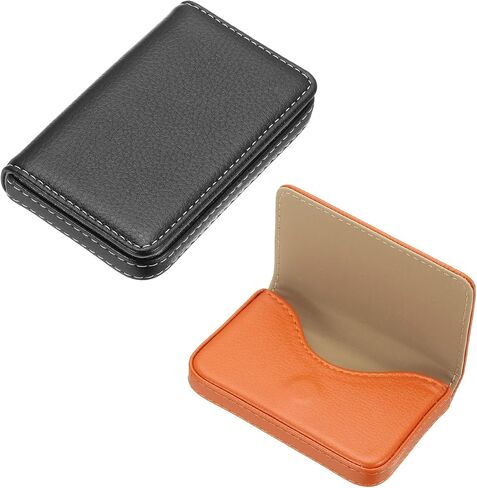 PATIKIL PU Leather Business Card Holder, 2Pcs Name Card Case with Magnetic Shut Wallet Pocket Carrier for ID Card Men Women, Black in Kuwait