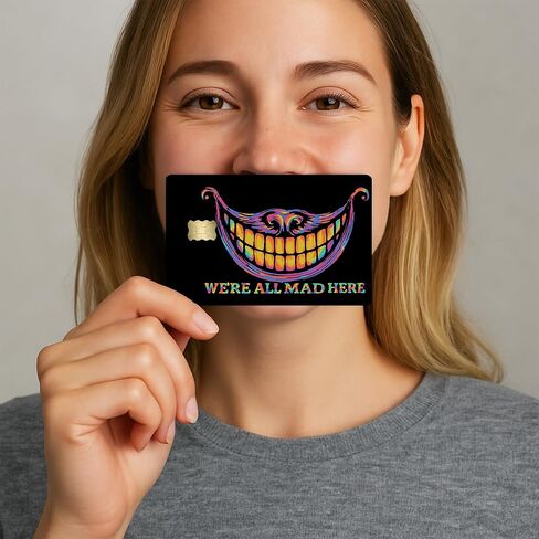 We’re All Mad Here Credit Card Skin – Trippy Rainbow Smile Face Cover – Funny Card Sticker for Bank Cards & IDs – Anti-Scratch UV Print – Fits All Standard Cards in Saudi Arabia