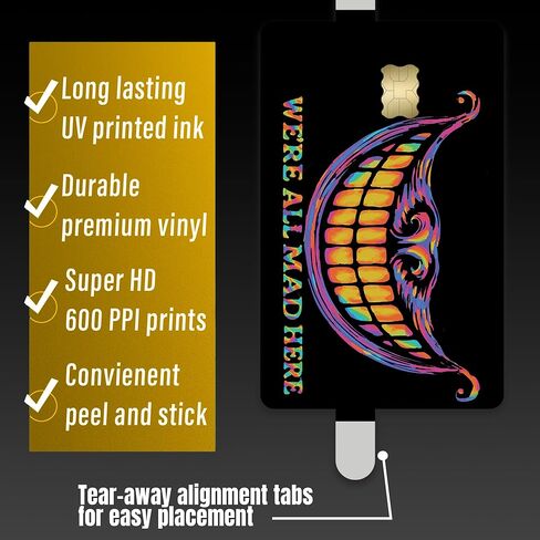We’re All Mad Here Credit Card Skin – Trippy Rainbow Smile Face Cover – Funny Card Sticker for Bank Cards & IDs – Anti-Scratch UV Print – Fits All Standard Cards in Saudi Arabia