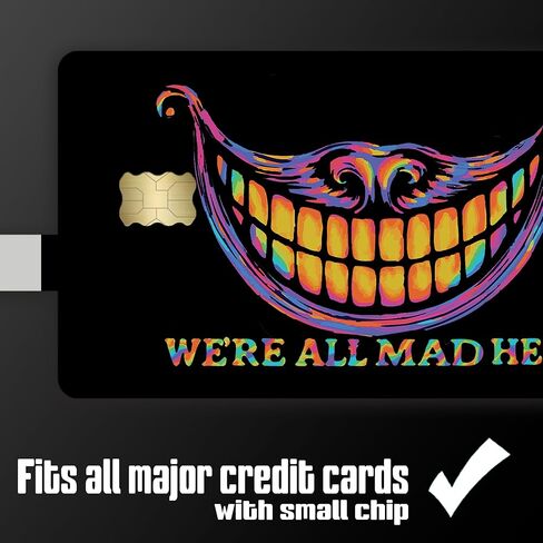 We’re All Mad Here Credit Card Skin – Trippy Rainbow Smile Face Cover – Funny Card Sticker for Bank Cards & IDs – Anti-Scratch UV Print – Fits All Standard Cards in Saudi Arabia