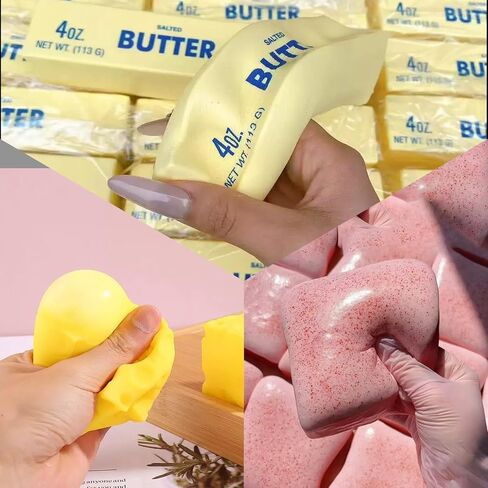 6 Pack Squishy Food Set，Cheese & Butter & Bread Squishy，Slow Rising for Stress Relief & ADHD in Kuwait