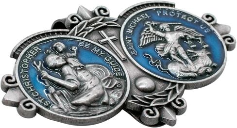 VILLAGE GIFT IMPORTERS Catholic Car Visor Clip with Saint Christopher and Saint Michael in Kuwait