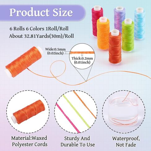 Craftdady 6 Rolls 0.5 mm Waxed Cords 6 Colors Beading Jewelry String Braided Bracelet Thread Kumihimo Crafting String Rope for Friendship Bracelet Necklace Jewelry Making, Total 196.86 Yards in Kuwait
