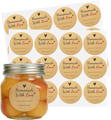 600 Pcs Homemade with Love Stickers, 2" Round Canning Labels for Mason Jars, Jam, Jelly, Pickles – with Lines for Writing in Kuwait