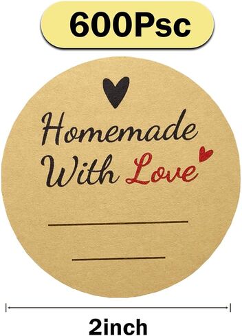600 Pcs Homemade with Love Stickers, 2" Round Canning Labels for Mason Jars, Jam, Jelly, Pickles – with Lines for Writing in Kuwait