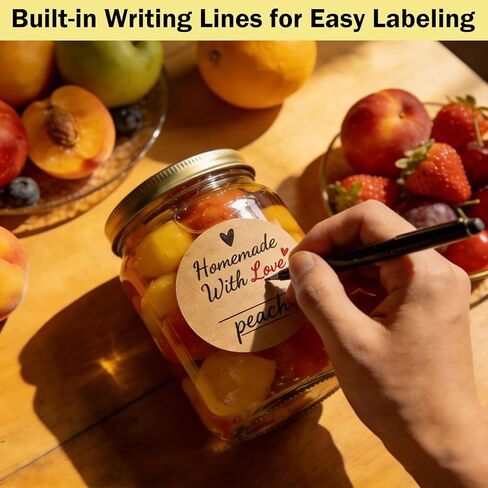 600 Pcs Homemade with Love Stickers, 2" Round Canning Labels for Mason Jars, Jam, Jelly, Pickles – with Lines for Writing in Kuwait