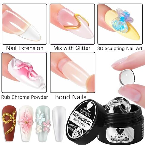 3D Gel Nail Art & Gems Ball - 15g Sculpting Gel for Sculpting Molding, Hibiscus Flowers Cherry Blossom Design, with Chrome Nail Powder and Flowers Silicone Nail Art Molds for Nails Design Beginner in Saudi Arabia