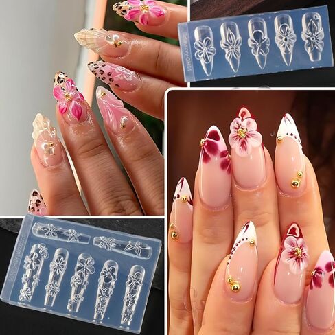 3D Gel Nail Art & Gems Ball - 15g Sculpting Gel for Sculpting Molding, Hibiscus Flowers Cherry Blossom Design, with Chrome Nail Powder and Flowers Silicone Nail Art Molds for Nails Design Beginner in Saudi Arabia