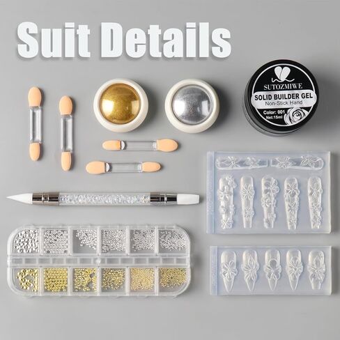 3D Gel Nail Art & Gems Ball - 15g Sculpting Gel for Sculpting Molding, Hibiscus Flowers Cherry Blossom Design, with Chrome Nail Powder and Flowers Silicone Nail Art Molds for Nails Design Beginner in Saudi Arabia