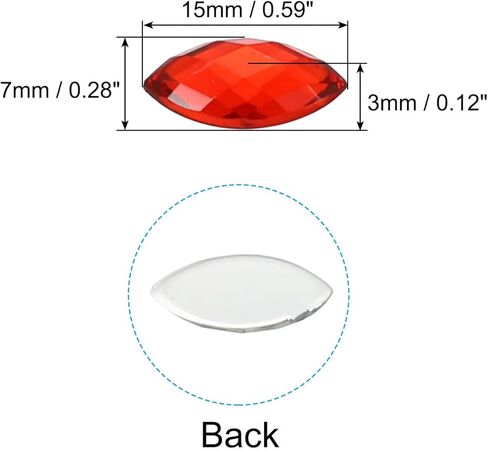 Generic Marquise Gems, 100 Pcs 15x7mm Acrylic Rhinestones Flat Back Navette Horse Eye Crystal Gems for Jewelry Making DIY Craft, Light Red in Kuwait