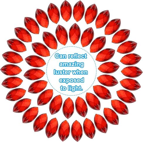Generic Marquise Gems, 100 Pcs 15x7mm Acrylic Rhinestones Flat Back Navette Horse Eye Crystal Gems for Jewelry Making DIY Craft, Light Red in Kuwait