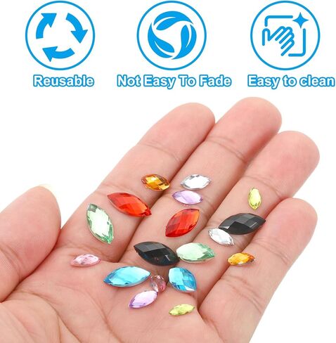 Generic Marquise Gems, 100 Pcs 15x7mm Acrylic Rhinestones Flat Back Navette Horse Eye Crystal Gems for Jewelry Making DIY Craft, Light Red in Kuwait