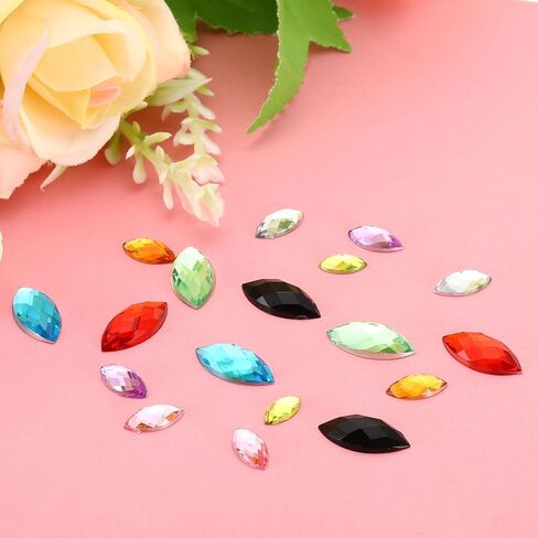 Generic Marquise Gems, 100 Pcs 15x7mm Acrylic Rhinestones Flat Back Navette Horse Eye Crystal Gems for Jewelry Making DIY Craft, Light Red in Kuwait