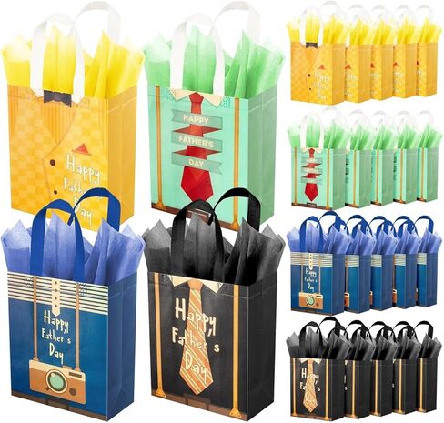 ysmile Fathers Day Gift Bag with Tissue Paper Medium Size 9.8" in Bulk 12 Pack Reusable Non Woven Bag for Dad, Grandfather, Husband, Boyfriend in Kuwait