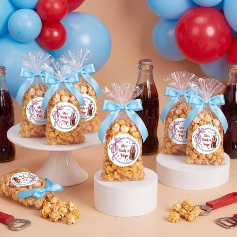 Chivertion 100 Packs She's Ready to Pop Baby Shower Clear Popcorn Bags Bulk 4.92 x 10.83 Inch Cellophane Treat Plastic Party Favors Bags with Sticker and Ribbon for Gift Wrapping, Food Storage in Kuwait