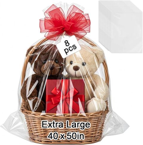 WESIYEE 40X50 Inches 8Pcs Extra Large Gift Bag for Giant Gifts, Clear Wrap for Gift Baskets, Large Cellophane Bags for Party Durable Clear Cellophane Wrap For Wedding Birthday in Saudi Arabia