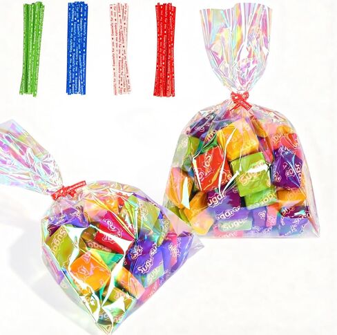 kamachic 100 Pack Shining Iridescent Goodie Bags, 4x6 Small Cellophane Treat Bags for Candy & Cookies, Rainbow Holographic Party Favor Bags for Kids Birthday, Wedding, Classroom Gift Exchange in Saudi Arabia