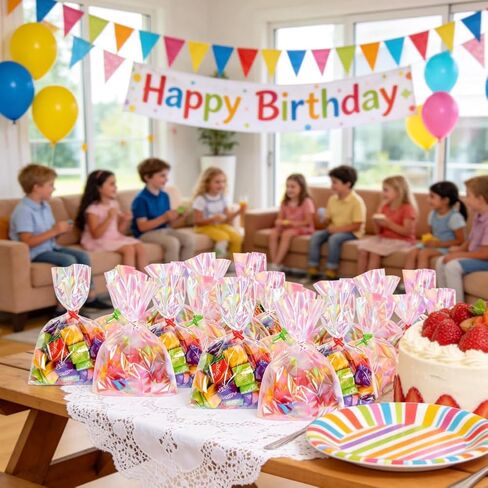 kamachic 100 Pack Shining Iridescent Goodie Bags, 4x6 Small Cellophane Treat Bags for Candy & Cookies, Rainbow Holographic Party Favor Bags for Kids Birthday, Wedding, Classroom Gift Exchange in Saudi Arabia