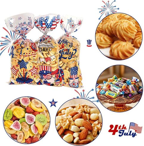 Yowget 105 PCS Patriotic 4th of July Treat Bags,Cellophane Gift Bags for Snacks with 100 Twist Ties for Snacks, Popcorn, Cookies – Independence Day Party Favor Supplies in Saudi Arabia