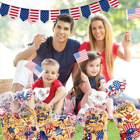 Yowget 105 PCS Patriotic 4th of July Treat Bags,Cellophane Gift Bags for Snacks with 100 Twist Ties for Snacks, Popcorn, Cookies – Independence Day Party Favor Supplies in Saudi Arabia