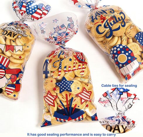 Yowget 105 PCS Patriotic 4th of July Treat Bags,Cellophane Gift Bags for Snacks with 100 Twist Ties for Snacks, Popcorn, Cookies – Independence Day Party Favor Supplies in Saudi Arabia