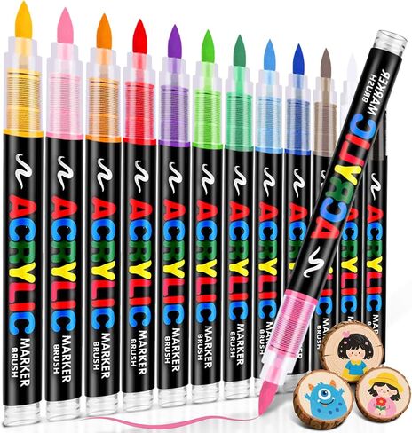 Acrylic Paint Markers Brush Tip 24 Colors, Water-Based Acrylic Colored Paint Pens No-Bleed Coloring Markers with Direct-Liquid Ink Control, Waterproof Acrylic Paint Pens for Rock Painting, Wood in Saudi Arabia