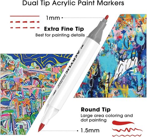 80 Colors Dual Tip Acrylic Paint Markers, Fabric Markers Permanent for Clothes, Paint Markers for Wood, Paint Pens, Acrylic Markers Set, Markers for Adult Coloring Books No Bleeding in Kuwait