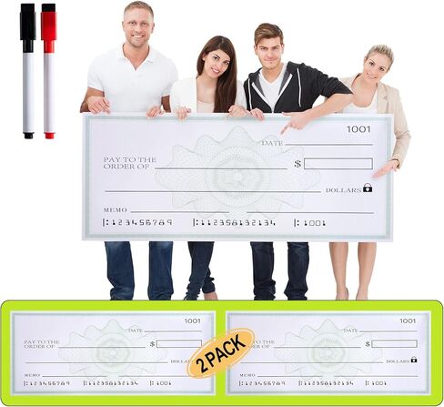 40 * 16Inch 2 Pack X-Large Giant Big Fake Oversized Checks Award for Presentations Soft Reusable Check with Marker in Kuwait