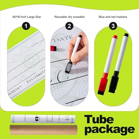 40 * 16Inch 2 Pack X-Large Giant Big Fake Oversized Checks Award for Presentations Soft Reusable Check with Marker in Kuwait