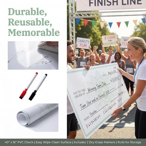 40 * 16Inch 2 Pack X-Large Giant Big Fake Oversized Checks Award for Presentations Soft Reusable Check with Marker in Kuwait