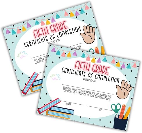 Fifth Grade 5th Certificate of Completion Graduation Diploma 30pk 8.5x11" 90’s Seed Bracelet Checkered Neutral Award Theme Trendy Minimalist in Kuwait