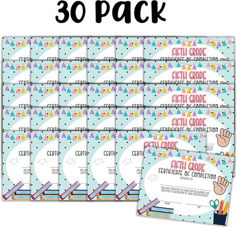 Fifth Grade 5th Certificate of Completion Graduation Diploma 30pk 8.5x11" 90’s Seed Bracelet Checkered Neutral Award Theme Trendy Minimalist in Kuwait