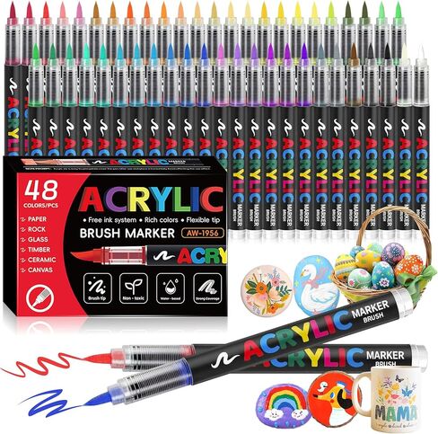 Acrylic Markers Set,36 Colors Acrylic Paint Markers Brush Tip,Vibrant Acrylic Paint Pens for Wood,Paper,Plastic,Glass,Fabric,Automatic Ink Control marcadores acrílicos (36 Colors) in Saudi Arabia
