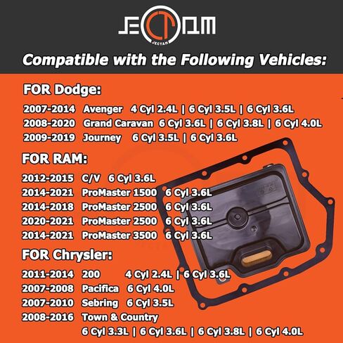 فلتر ناقل الحركة 62TE، فلتر ناقل الحركة ومجموعة الحشية 05078555AA متوافق مع 2007-2020 Dodge Grand Caravan Avenger Journey، Ram C/V ProMaster 1500 2500، Chrysler 200 Pacifica Sebring in Kuwait