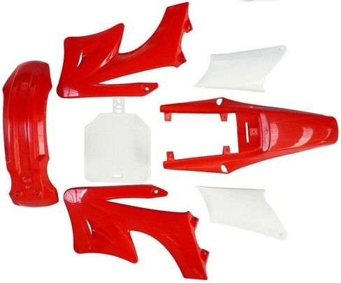 7Pcs Plastic Fairing Kit Fit Apollo Orion 50cc 70cc 90cc 110cc 125cc Pit Dirt Bike - Complete Front Rear Fenders + Side Panels + Number Plate + Graphics Sticker - White Red in Saudi Arabia