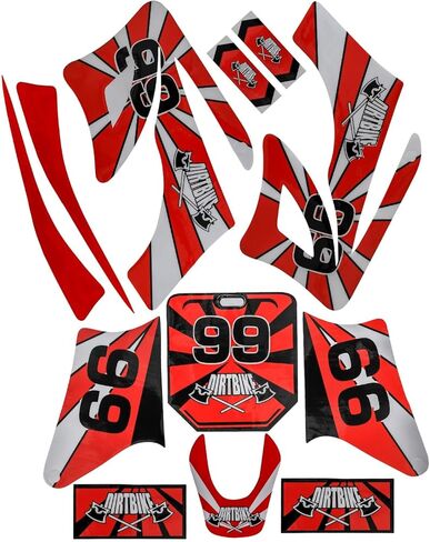 7Pcs Plastic Fairing Kit Fit Apollo Orion 50cc 70cc 90cc 110cc 125cc Pit Dirt Bike - Complete Front Rear Fenders + Side Panels + Number Plate + Graphics Sticker - White Red in Saudi Arabia