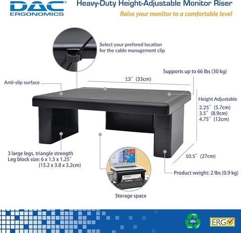 DAC STAX Monitor Riser, Ultra-Sturdy Adjustable Desktop Computer Monitor Stand, Supports up to 66 Pounds, Medium Size in Saudi Arabia