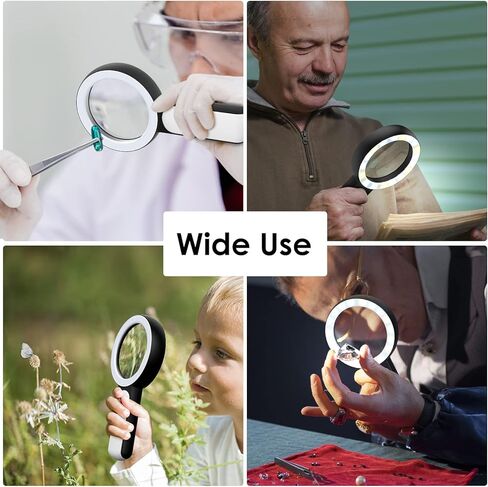 MoKo Magnifying Glass with Light, 30X Handheld Large Magnifying Glass 18LED 3 Modes Illuminated Lighted Magnifier for Elderly Kids Reading, Magazines, Coin, Jewelry, Exploring Inspection, Black in Kuwait