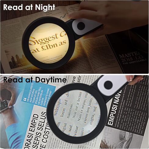 MoKo Magnifying Glass with Light, 30X Handheld Large Magnifying Glass 18LED 3 Modes Illuminated Lighted Magnifier for Elderly Kids Reading, Magazines, Coin, Jewelry, Exploring Inspection, Black in Kuwait